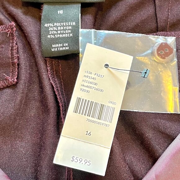 Lane Bryant Madison Slim Ankle Pants in Mulberry Wine (16) New With Tags - Picture 7 of 10